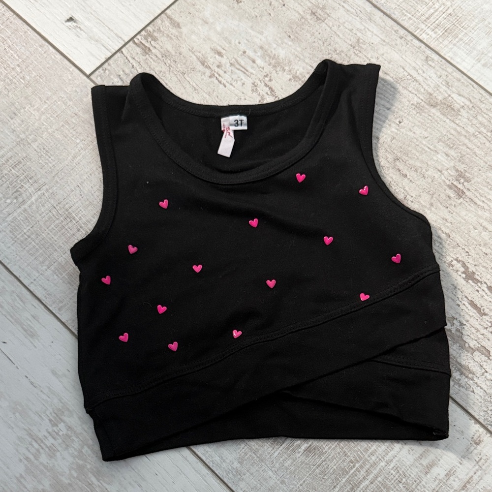 Black Kids Tank Top with Pink Heart Accents